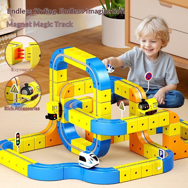 Cross-border children's DIY magnetic building block rail car toys Electric anti-gravity rail car Assembled magnetic rail car 5