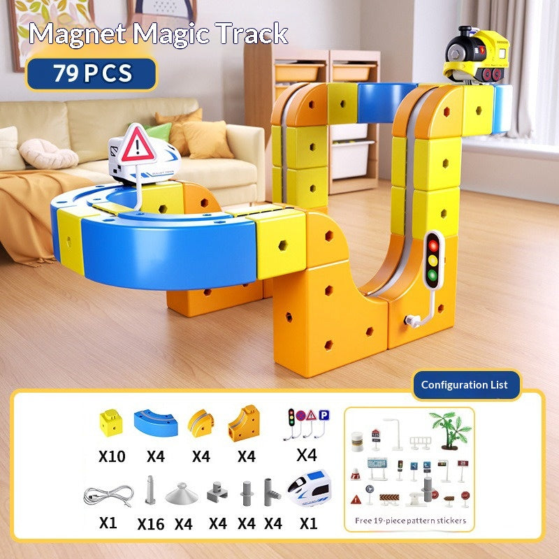 Cross-border children's DIY magnetic building block rail car toys Electric anti-gravity rail car Assembled magnetic rail car 5