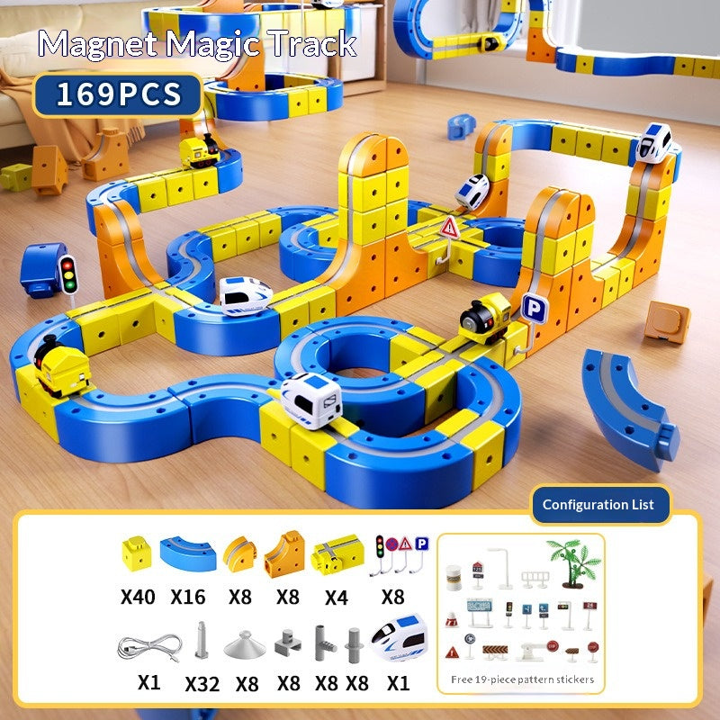 Cross-border children's DIY magnetic building block rail car toys Electric anti-gravity rail car Assembled magnetic rail car 5
