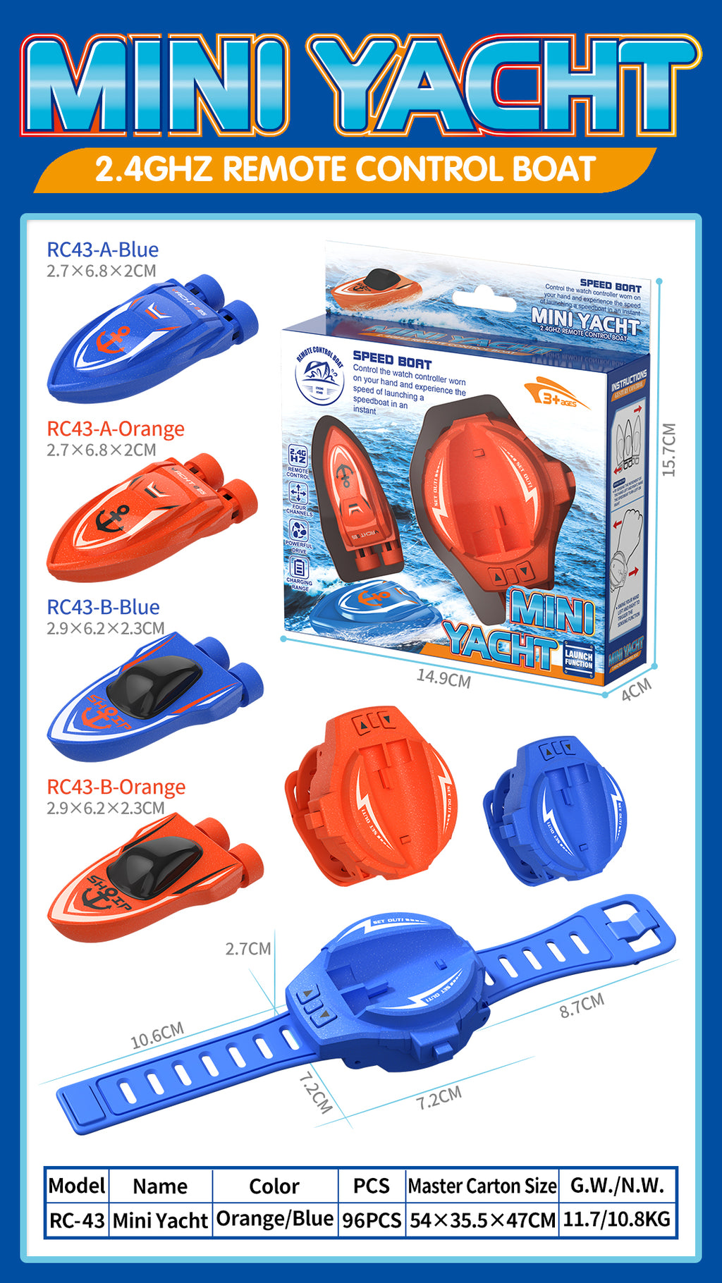 Cross-border RC mini remote control boat 2.4G bracelet ejection electric boat gravity induction indoor playable small model boat