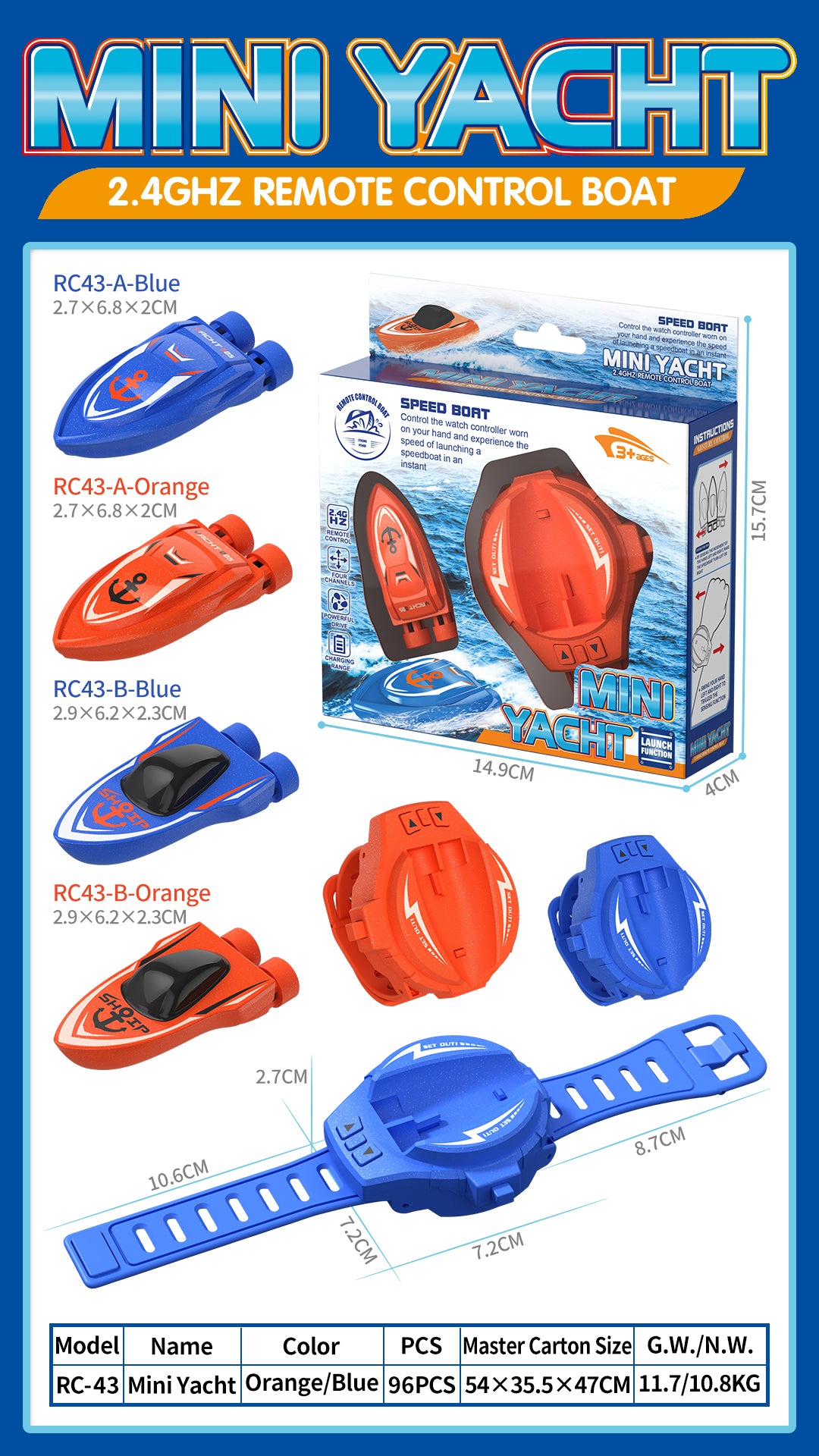 Cross-border RC mini remote control boat 2.4G bracelet ejection electric boat gravity induction indoor playable small model boat