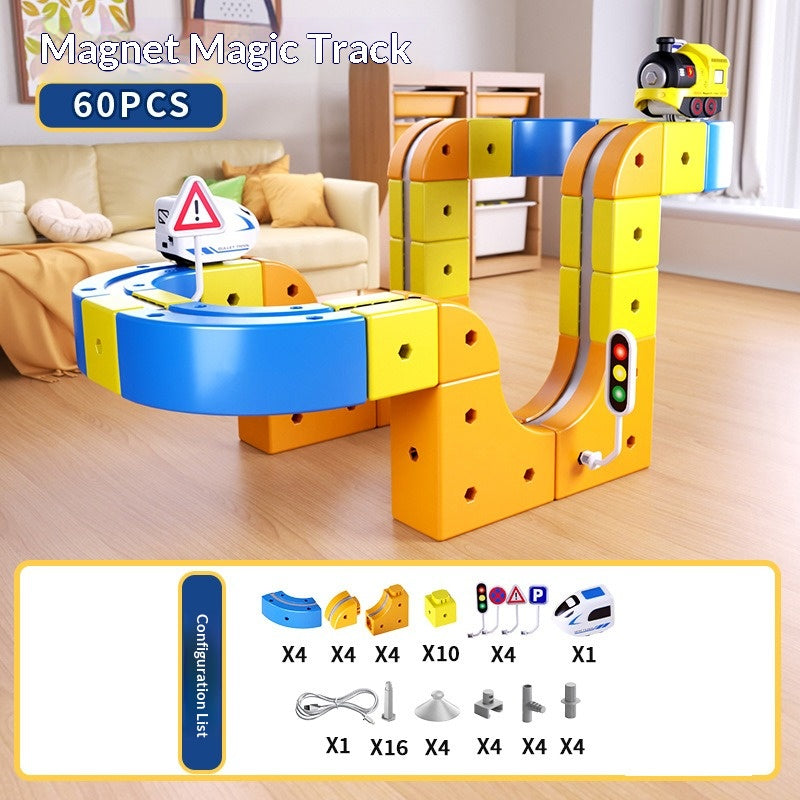 Cross-border children's DIY magnetic building block rail car toys Electric anti-gravity rail car Assembled magnetic rail car 5