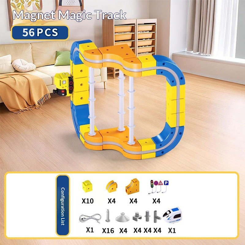 Cross-border children's DIY magnetic building block rail car toys Electric anti-gravity rail car Assembled magnetic rail car 5