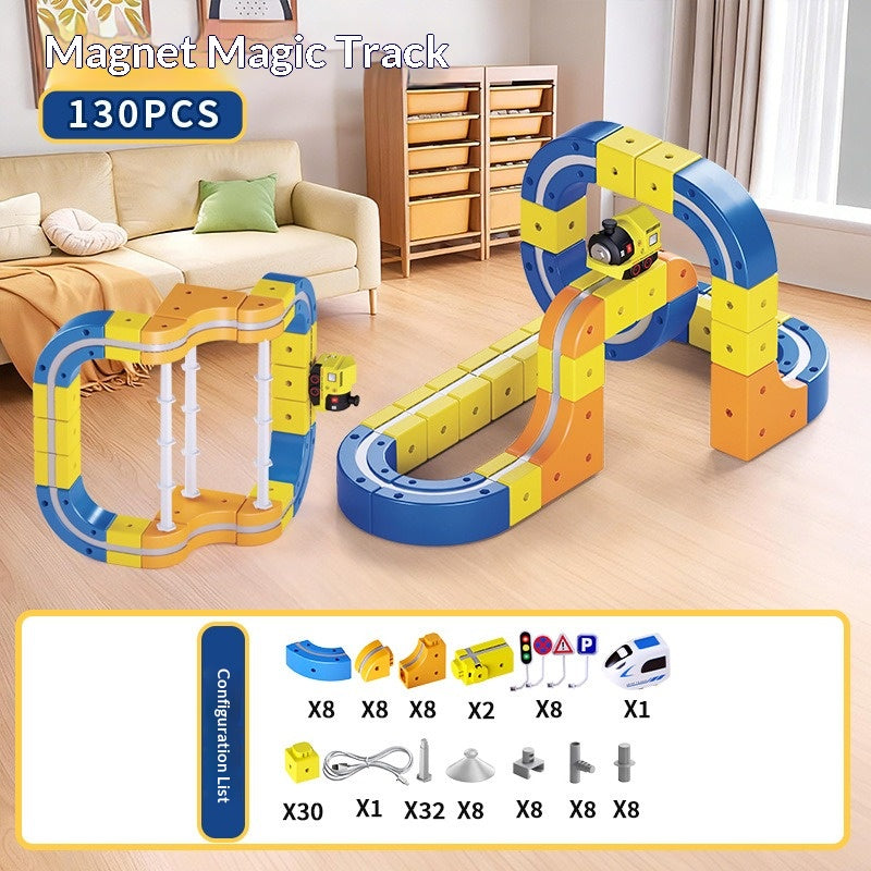 Cross-border children's DIY magnetic building block rail car toys Electric anti-gravity rail car Assembled magnetic rail car 5