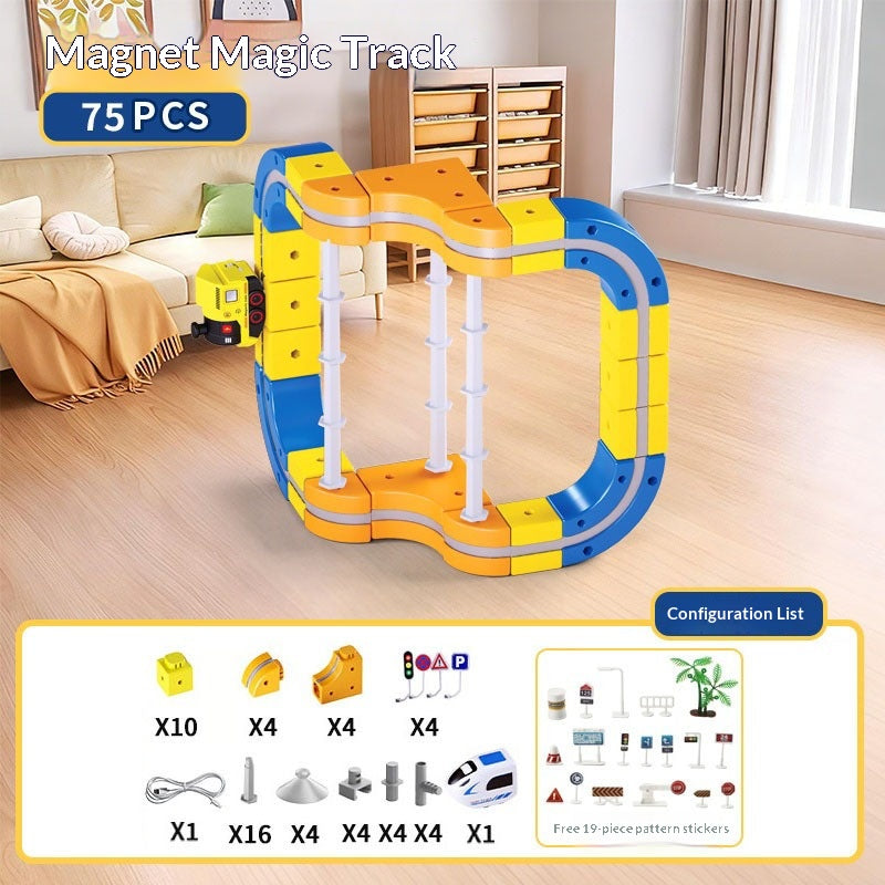 Cross-border children's DIY magnetic building block rail car toys Electric anti-gravity rail car Assembled magnetic rail car 5