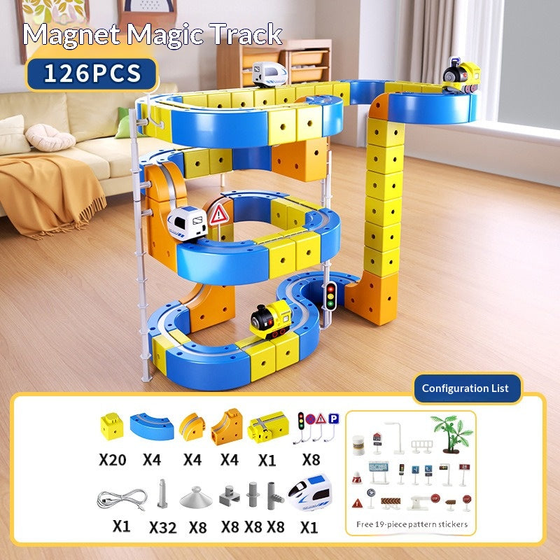 Cross-border children's DIY magnetic building block rail car toys Electric anti-gravity rail car Assembled magnetic rail car 5