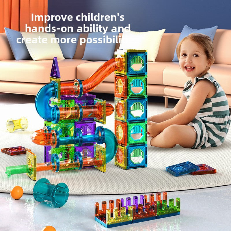 Qianman color window magnetic piece children's educational pipe ball toy boy multi-functional magnetic assembly building block baby
