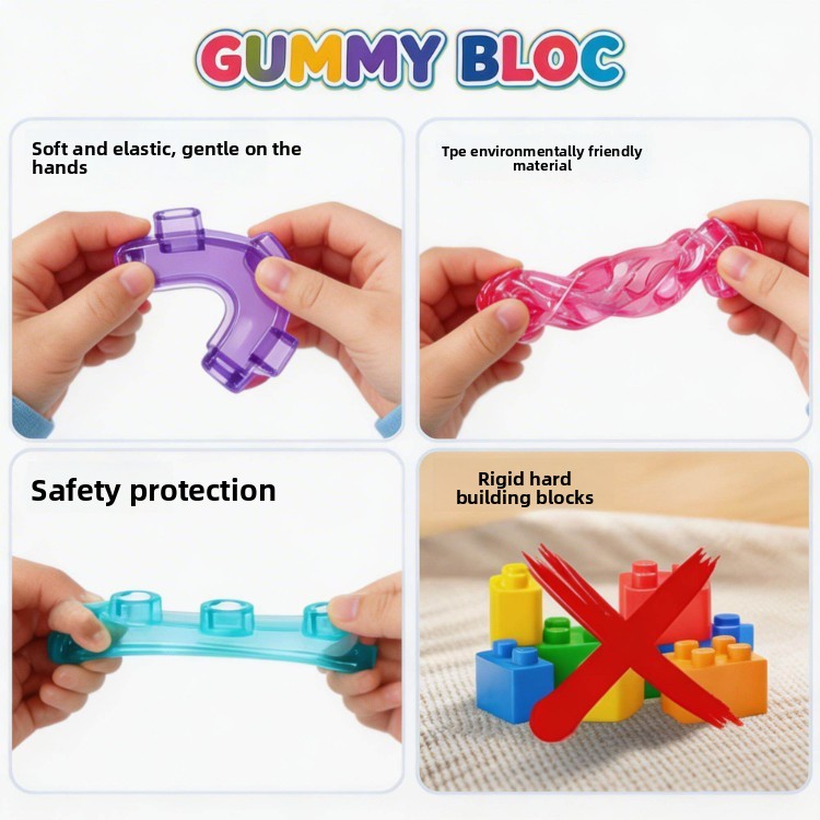 Cross-border jelly building blocks sensory soft building kids educational soft plastic decompression pinch building blocks
