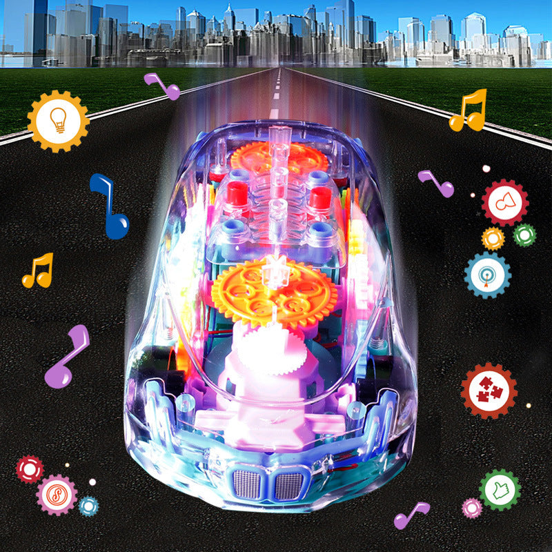 Children's electric universal transparent gear car police car bus racing light music boy toy gift wholesale generation