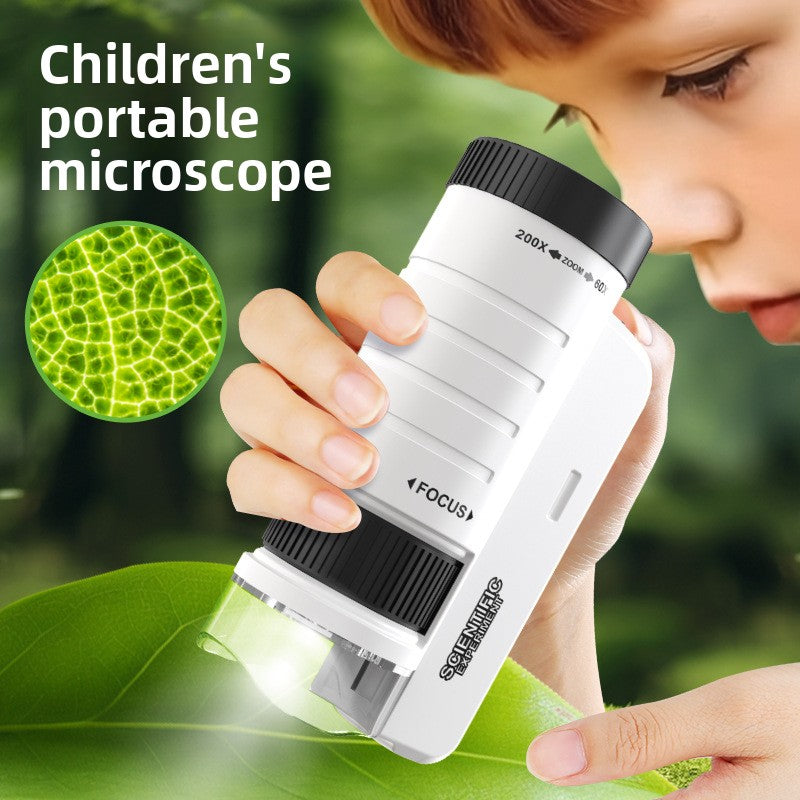 Kids' portable microscope science experiment kit - educational toy for elementary school students, boys & girls - includes prepared slides