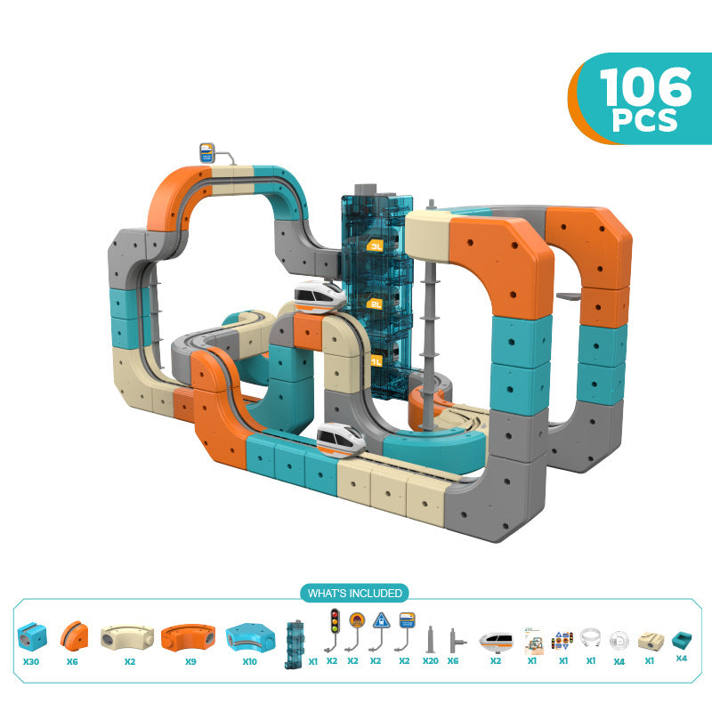 Cross-border magic and ever-changing magnetic rail car with elevator anti-gravity magnetic rail car small train assembly toy