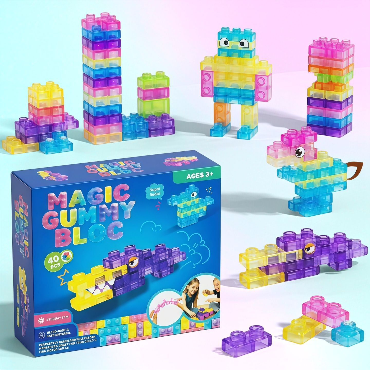 Cross-border jelly building blocks sensory soft building kids educational soft plastic decompression pinch building blocks