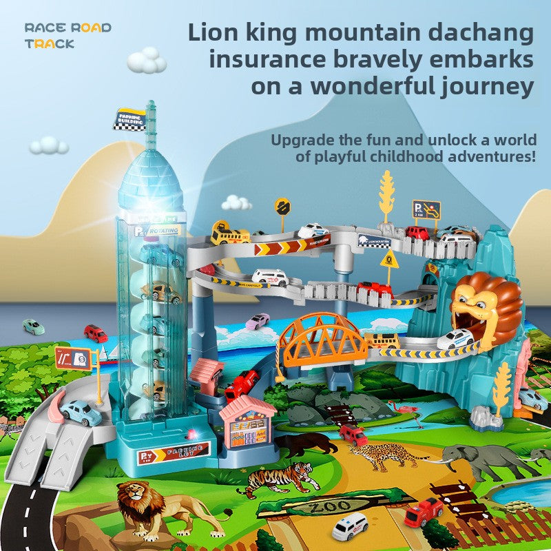 Dinosaur Mountain Road Rail Car Children's Car Building Parking Lot Douyin Adventure Boy Toys 34