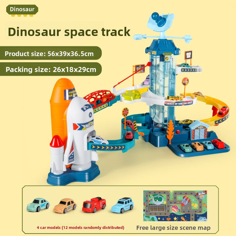 Dinosaur Mountain Road Rail Car Children's Car Building Parking Lot Douyin Adventure Boy Toys 34