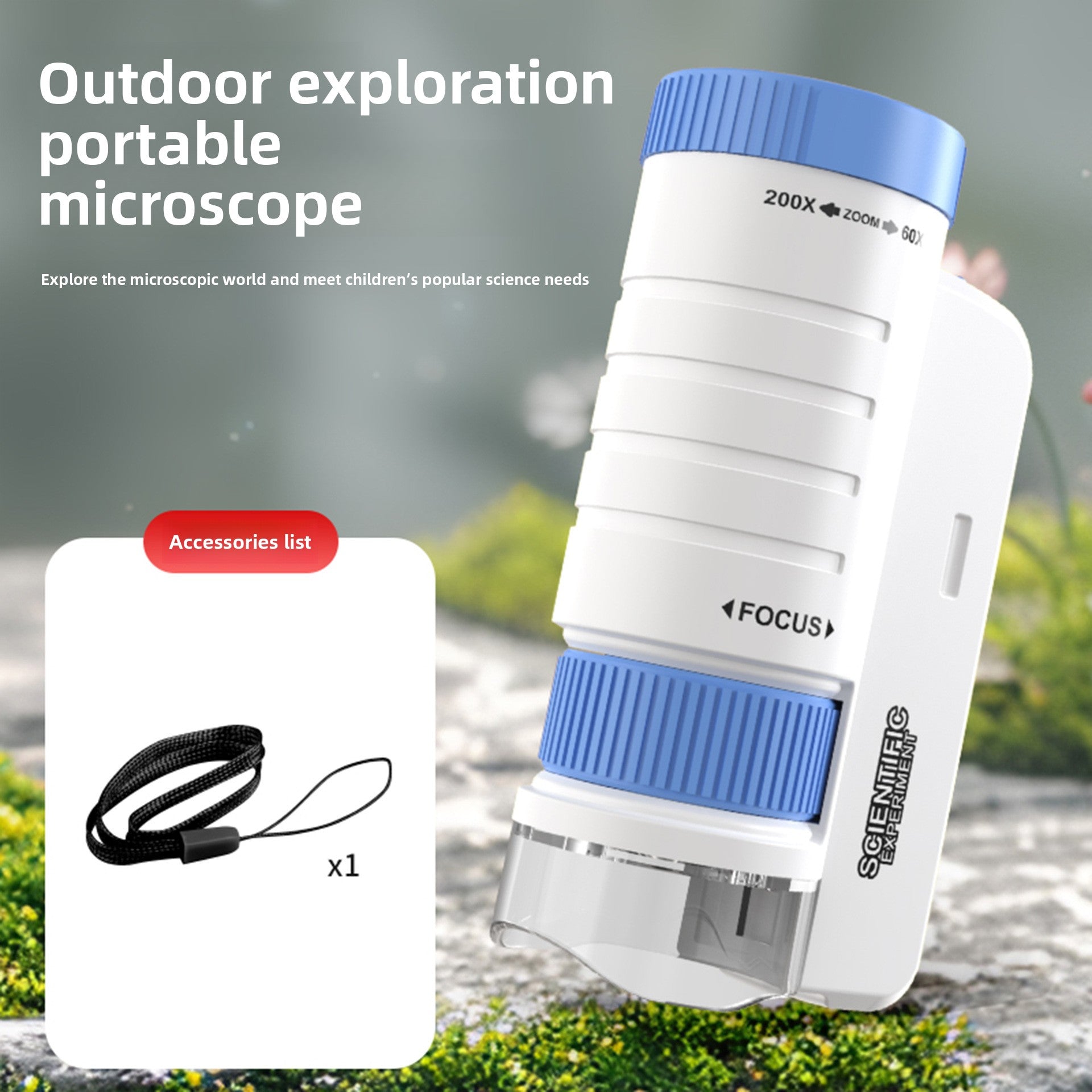 Kids' portable microscope science experiment kit - educational toy for elementary school students, boys & girls - includes prepared slides