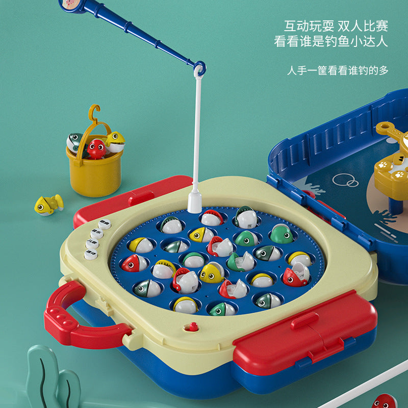 Children's electric rotating magnetic fishing toy multi-functional early education story backpack fishing platform weighing balance toy