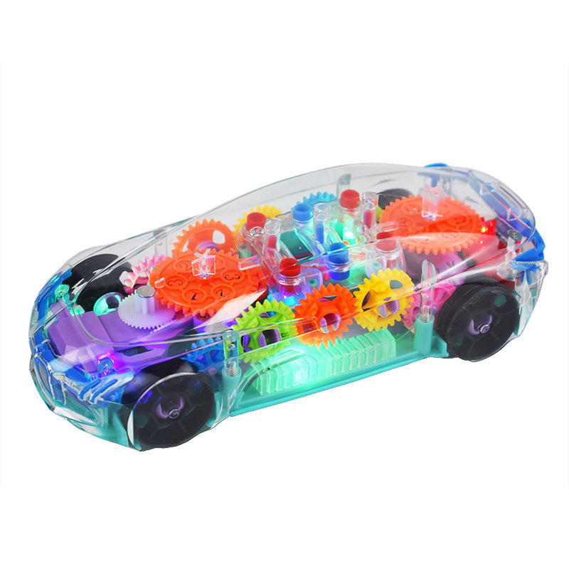 Children's electric universal transparent gear car police car bus racing light music boy toy gift wholesale generation