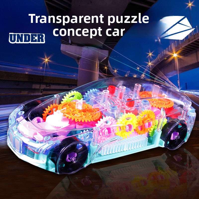 Children's electric universal transparent gear car police car bus racing light music boy toy gift wholesale generation