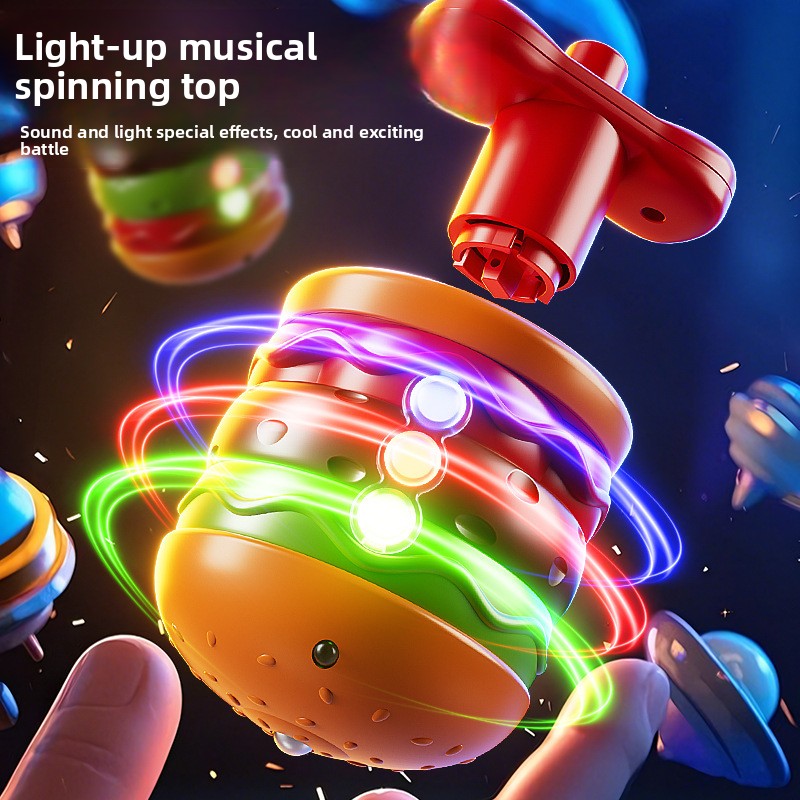 Children's luminous spinning gyro toy burger flash music gyro boys and girls puzzle kindergarten small gift