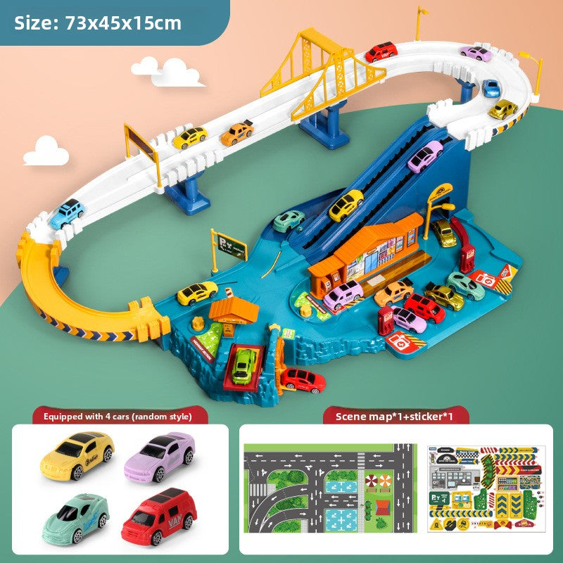 Dinosaur Mountain Road Rail Car Children's Car Building Parking Lot Douyin Adventure Boy Toys 34