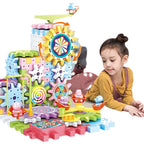 Variety electric building block gear large particle soft rubber macaron gift box children decompression assembly puzzle toy