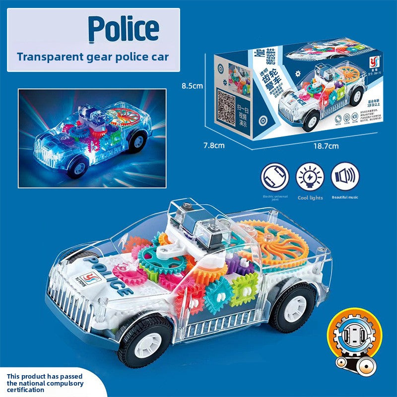 Children's electric universal transparent gear car police car bus racing light music boy toy gift wholesale generation