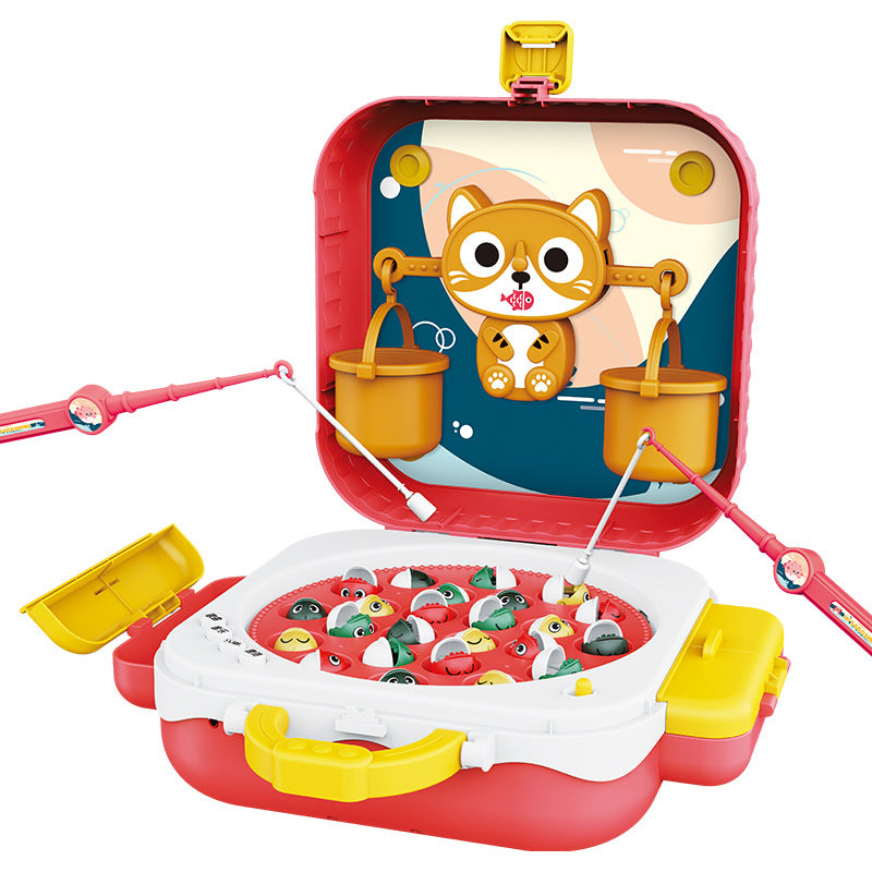 Children's electric rotating magnetic fishing toy multi-functional early education story backpack fishing platform weighing balance toy