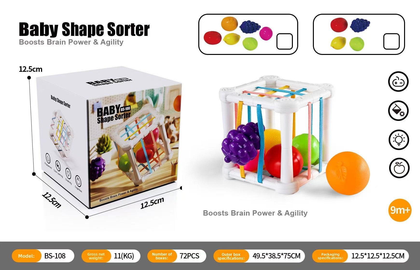 Fruit Rainbow Sessele Toys Shape Color Cognition Hand Movement Training Infant Early Education Enlightenment Toys