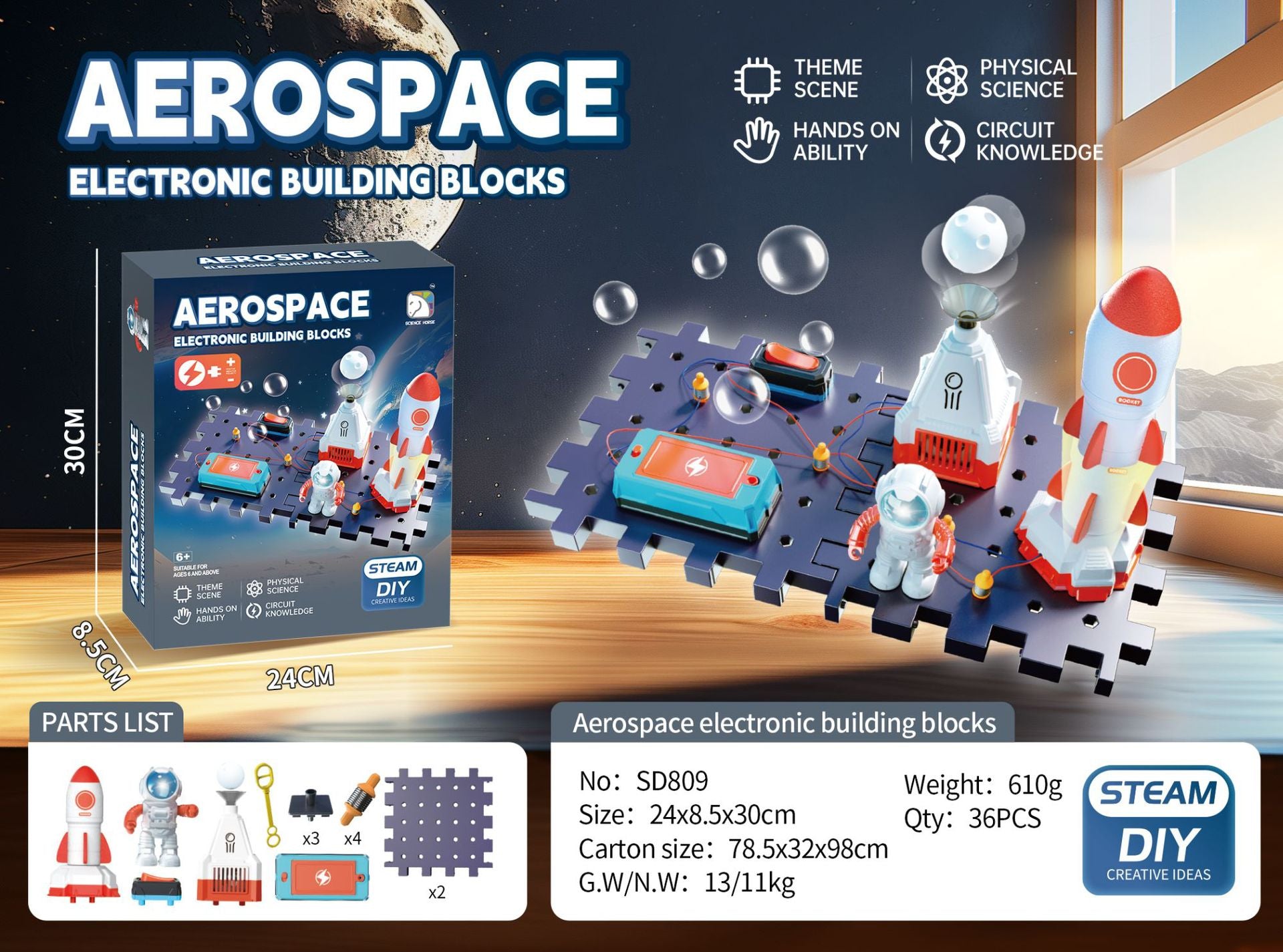 Cross-border hot-selling aerospace circuit building block physical circuit assembly children's science experiment set science and education toy gift