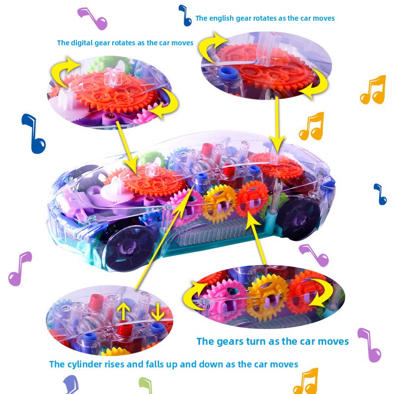Children's electric universal transparent gear car police car bus racing light music boy toy gift wholesale generation