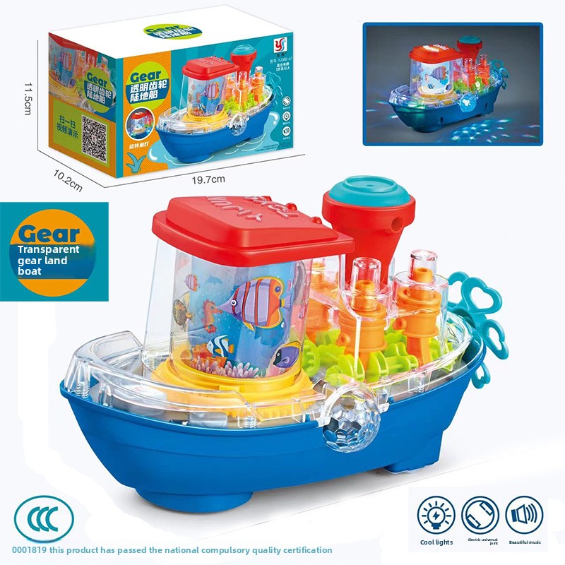 Children's electric universal transparent gear car police car bus racing light music boy toy gift wholesale generation