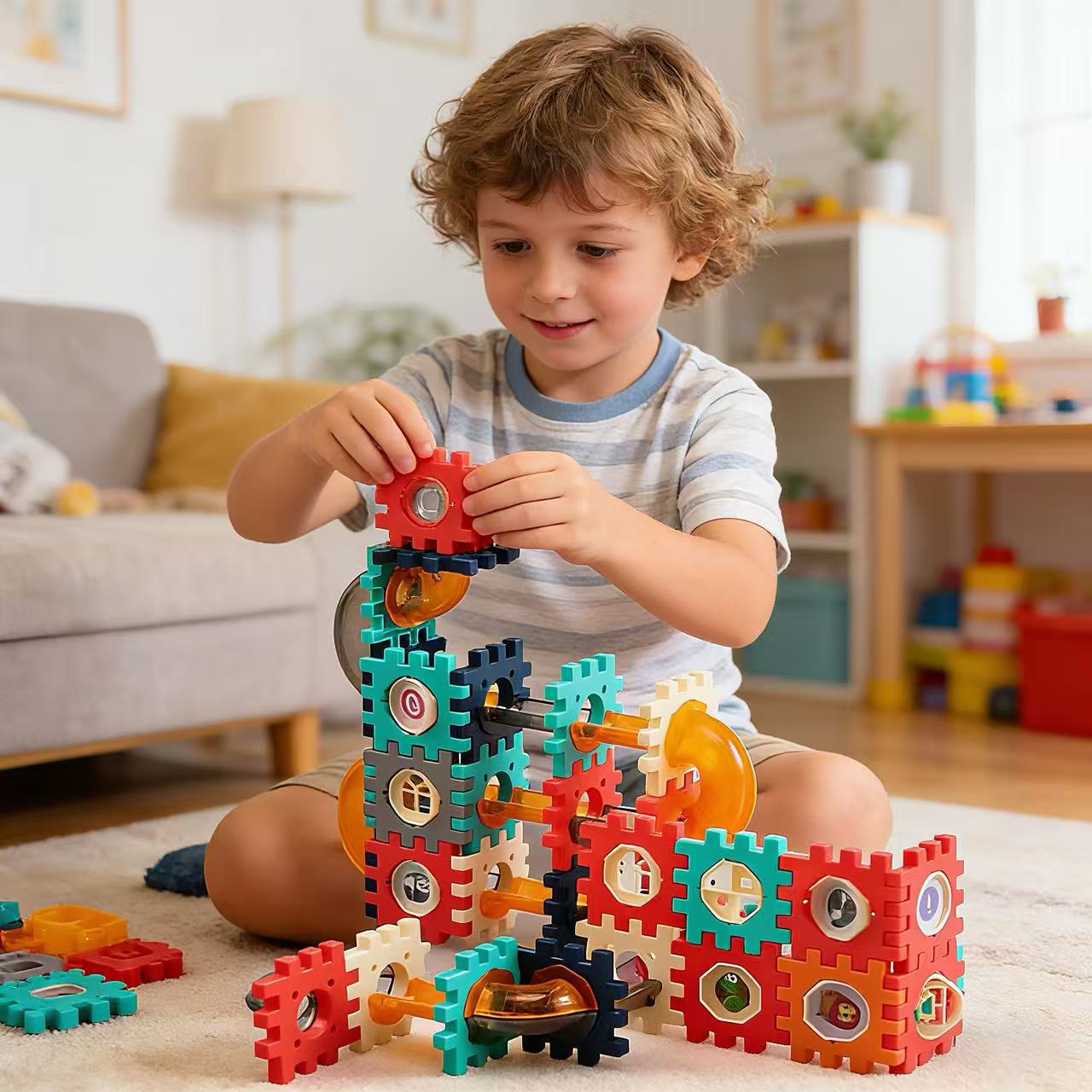 Cross-border 3d creative pipe rolling ball building block set - 3d track maze - children's focus & concentration toy building blocks