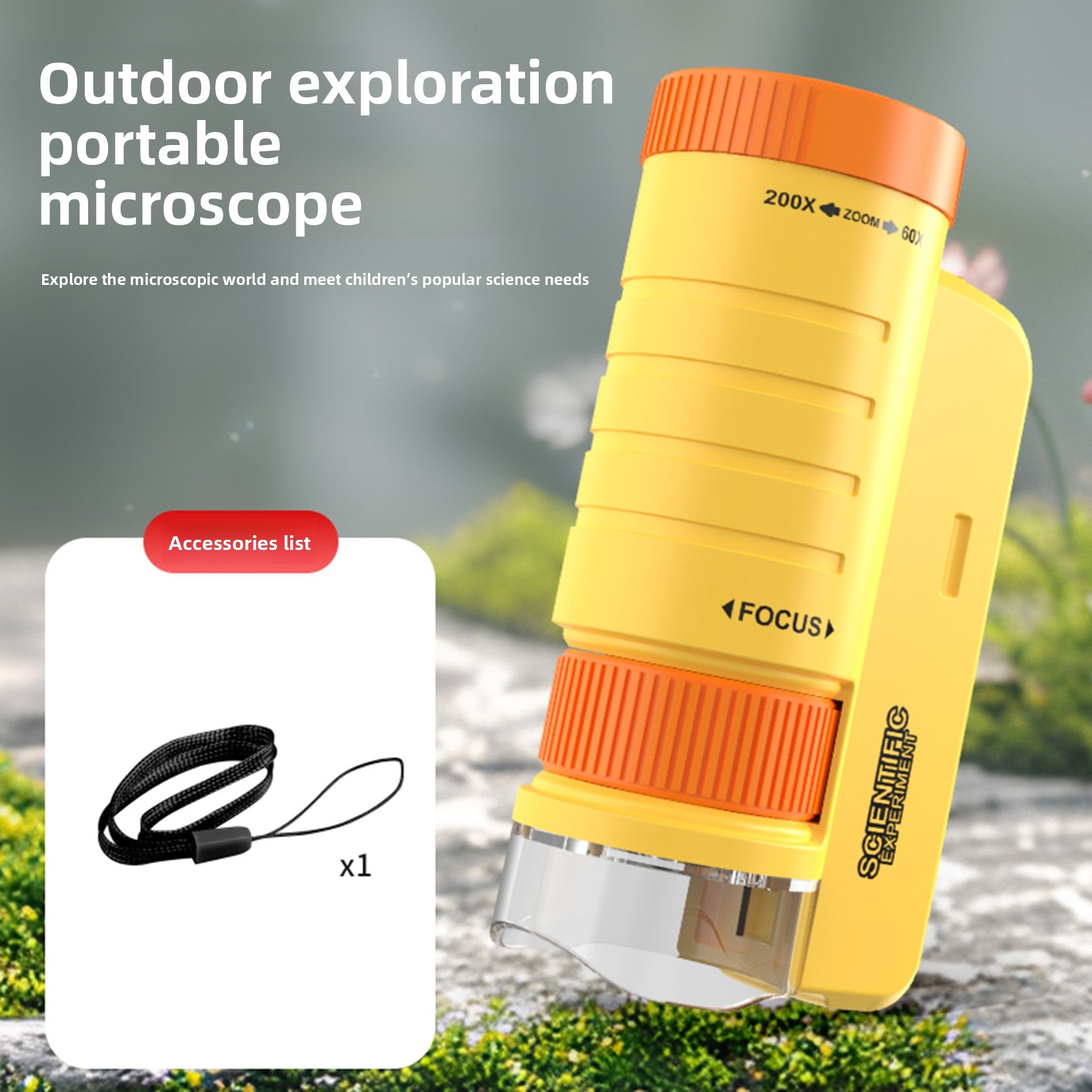 Kids' portable microscope science experiment kit - educational toy for elementary school students, boys & girls - includes prepared slides