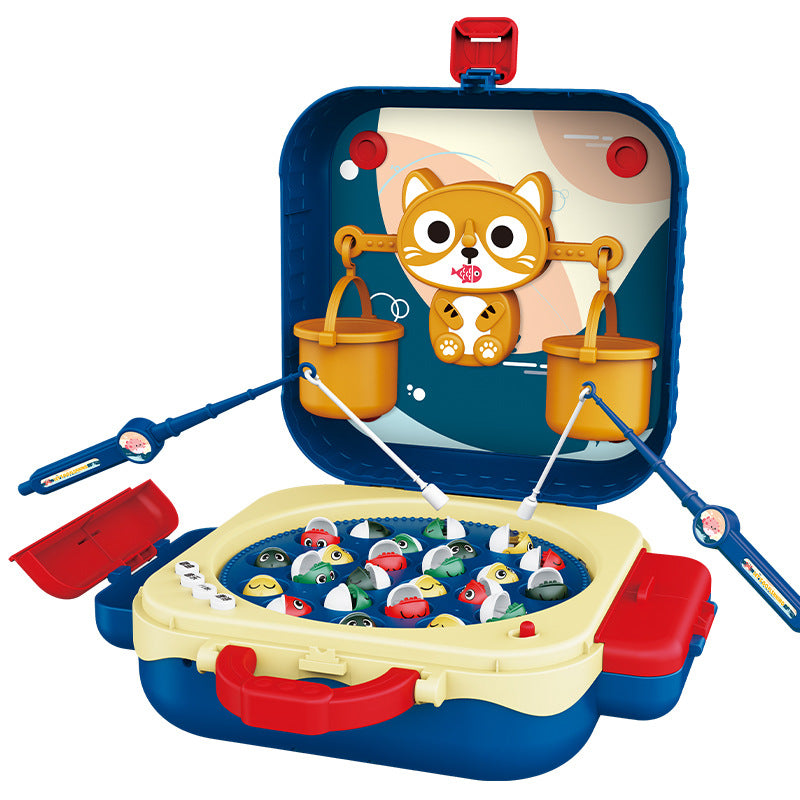 Children's electric rotating magnetic fishing toy multi-functional early education story backpack fishing platform weighing balance toy