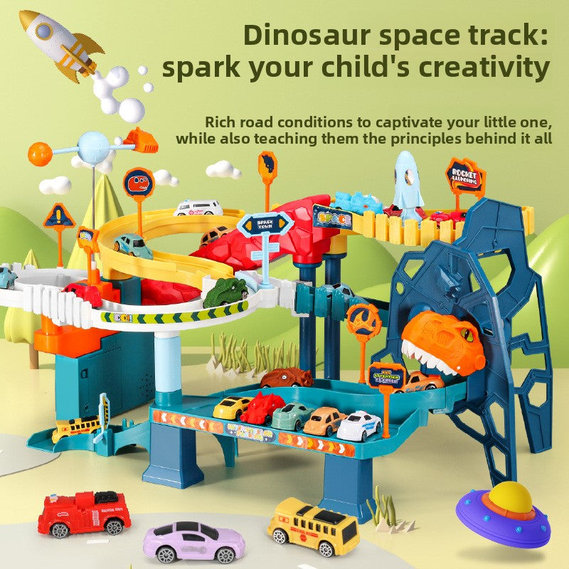 Dinosaur Mountain Road Rail Car Children's Car Building Parking Lot Douyin Adventure Boy Toys 34
