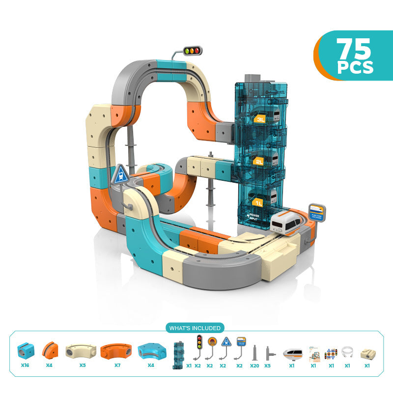 Cross-border magic and ever-changing magnetic rail car with elevator anti-gravity magnetic rail car small train assembly toy