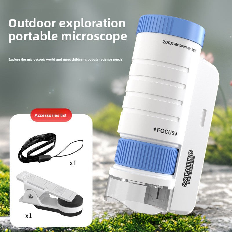 Kids' portable microscope science experiment kit - educational toy for elementary school students, boys & girls - includes prepared slides