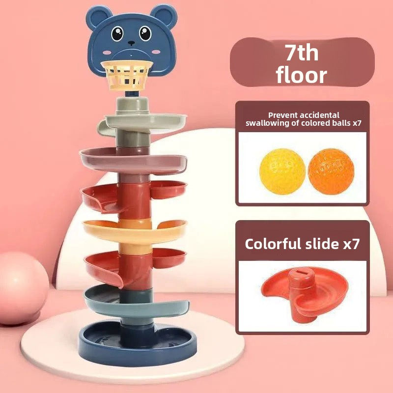 Fun track slider tower shooting stacking music turning music children's baby educational early education ball toys 1-3 years old