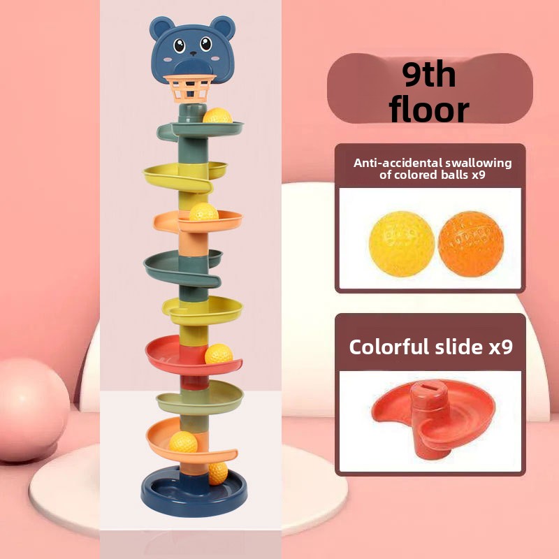 Fun track slider tower shooting stacking music turning music children's baby educational early education ball toys 1-3 years old