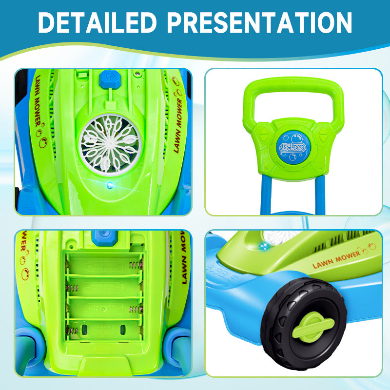 Cross-border Amazon hand-pushed lawn mowing bubble cart Children's automatic bubble blowing light Outdoor cart Bubble machine