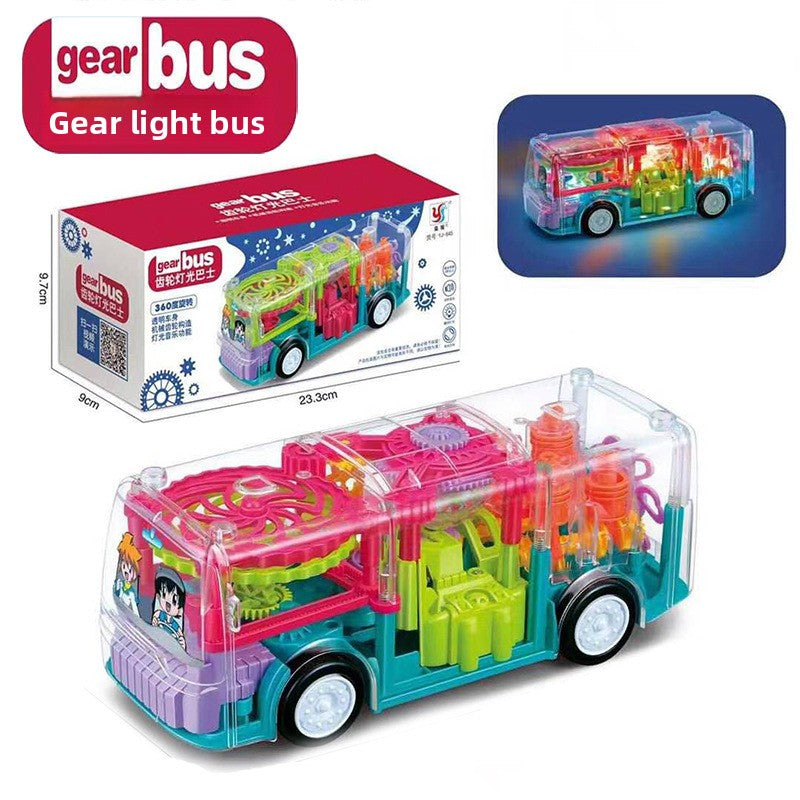 Children's electric universal transparent gear car police car bus racing light music boy toy gift wholesale generation