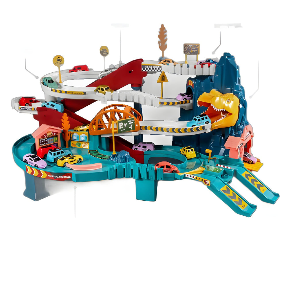 Dinosaur Mountain Road Rail Car Children's Car Building Parking Lot Douyin Adventure Boy Toys 34