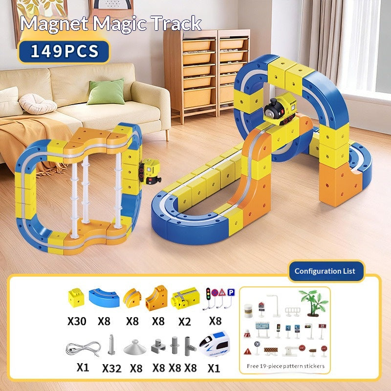 Cross-border children's DIY magnetic building block rail car toys Electric anti-gravity rail car Assembled magnetic rail car 5