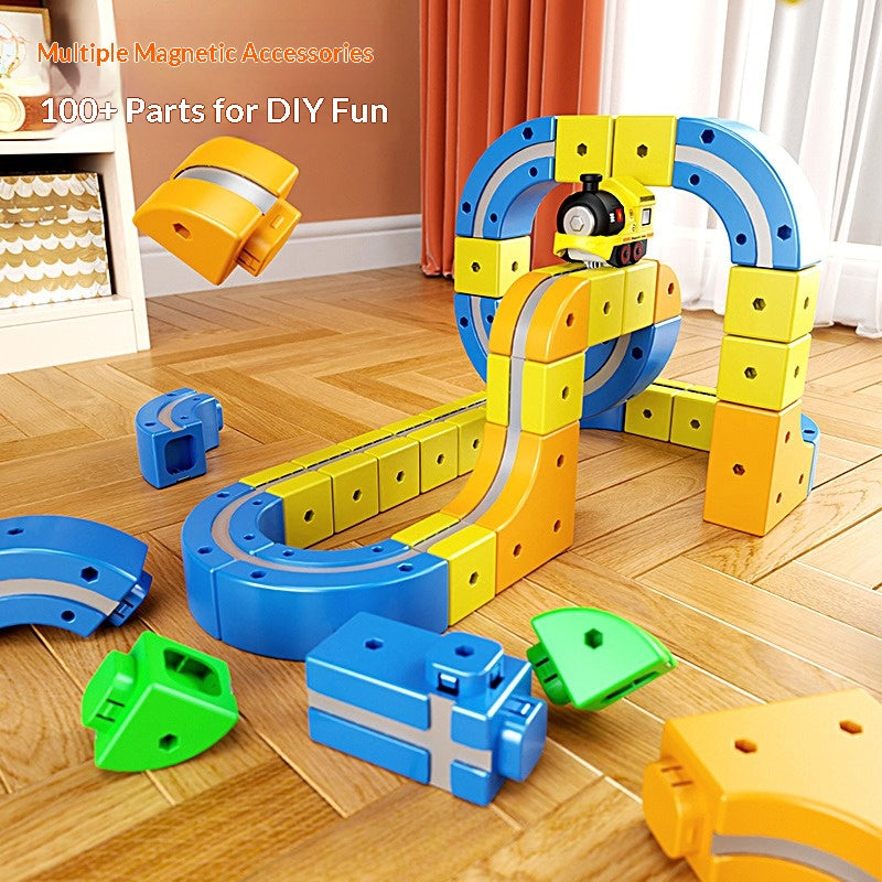 Cross-border children's DIY magnetic building block rail car toys Electric anti-gravity rail car Assembled magnetic rail car 5