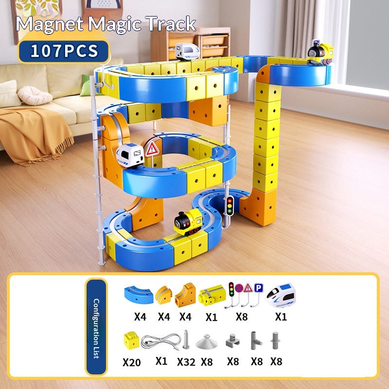Cross-border children's DIY magnetic building block rail car toys Electric anti-gravity rail car Assembled magnetic rail car 5